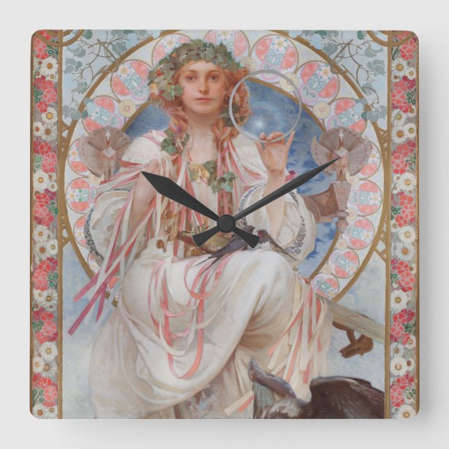 Josephine Crane Bradley as Lavia by Alphonse Mucha Square Wall Clock (Front)