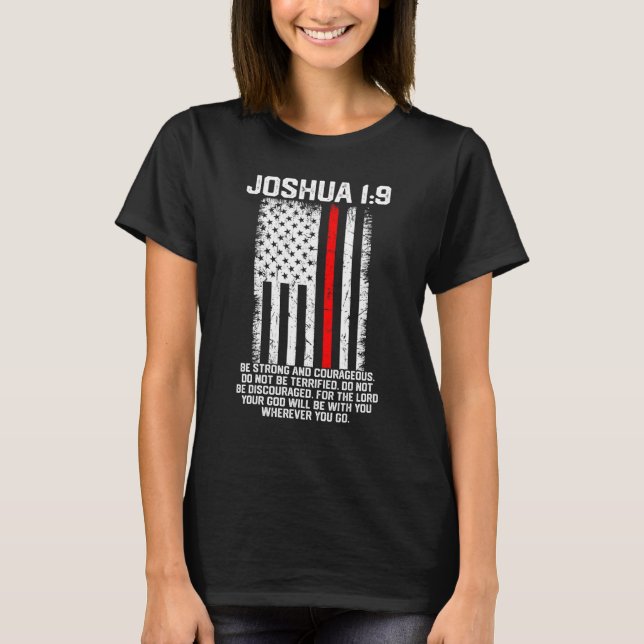 Joshua 19 American US Flag Firefighter Cross Chris T-Shirt (Front)