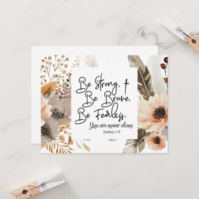 Joshua 1 9 Be Strong Brave Bible Verse Flat Card (Front/Back In Situ)
