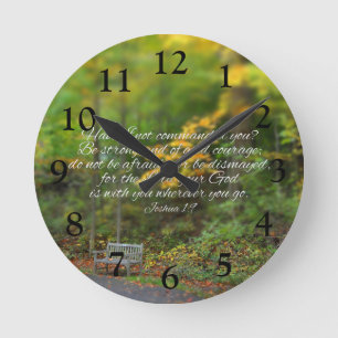 Joshua 1:9 Bible Verse Christian Scripture Round Clock