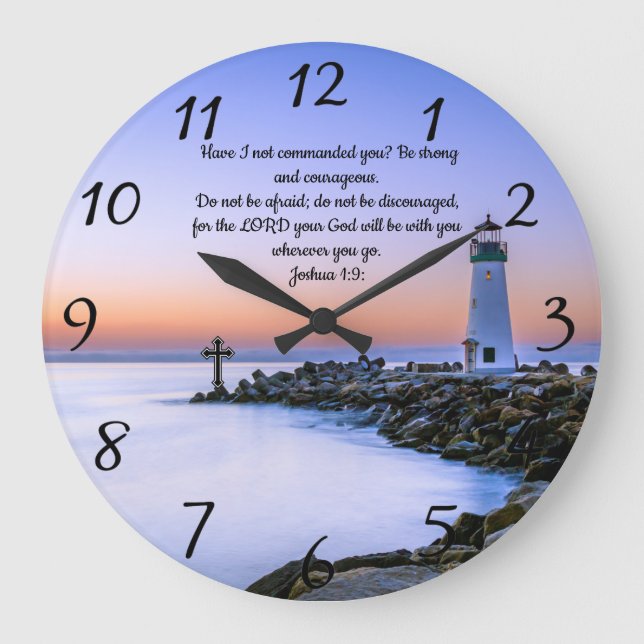 Joshua 1:9:Christian Faith prayer  Large Clock (Front)