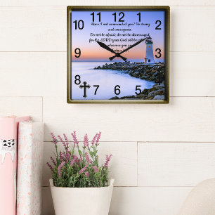 Joshua 1:9:Christian Faith prayer Square Wall Cl Clock