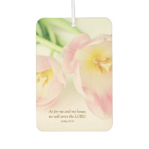 Joshua 24:15 Bible Verse Vintage Pink Tulips Car Air Freshener