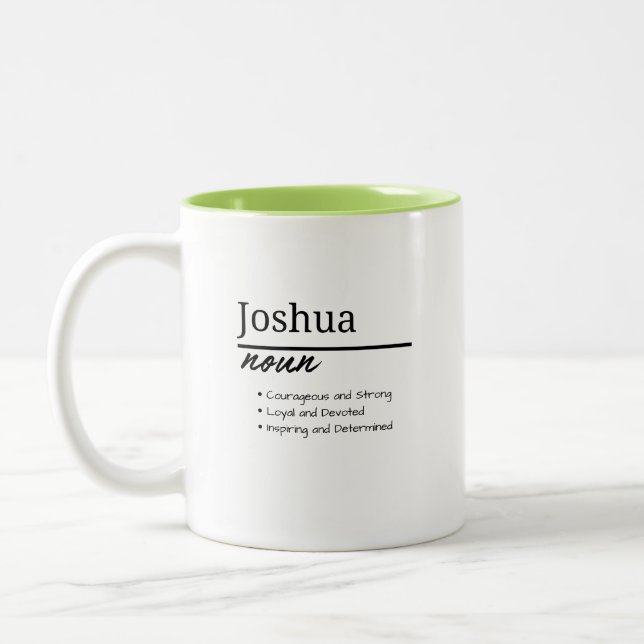 Joshua, Boy Personalised Name Definition Two-Tone Coffee Mug (Left)
