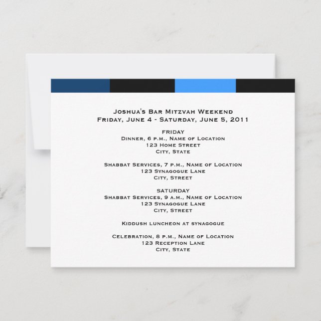 Joshua Isaac Bar Mitzvah Weekend Schedule Card (Front)