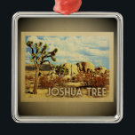 Joshua Tree California Ornament Vintage Travel<br><div class="desc">A cool vintage style Joshua Tree ornament featuring a Joshua Tree in California's National Park with rocks and brush against a dramatic blue sky of fluffy clouds.</div>