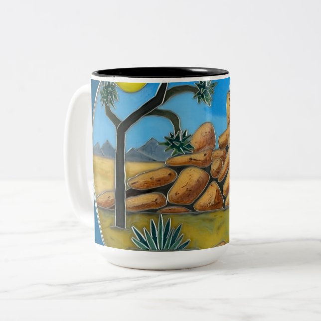 Joshua Tree- Fish Rock Button Two-Tone Coffee Mug (Front Left)