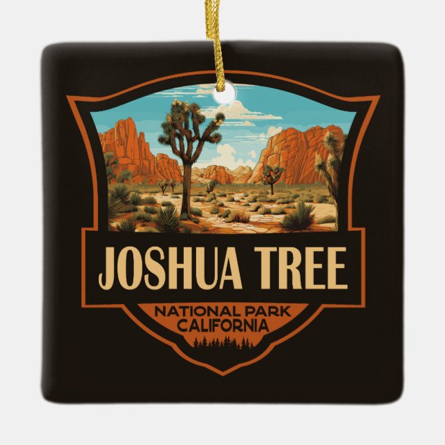 Joshua Tree National Park Illustration Retro Ceramic Ornament (Front)