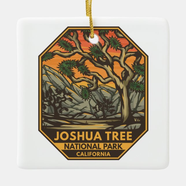 Joshua Tree National Park Sunset Retro Emblem Ceramic Ornament (Front)