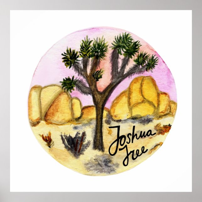 Joshua Tree National Park Watercolor Sunset Poster (Front)