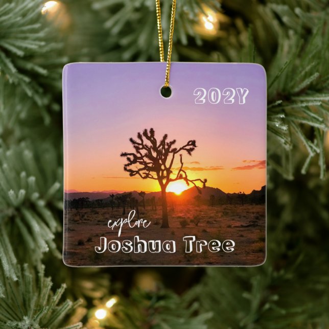 Joshua Tree Purple Orange Sunset Custom Photo Ceramic Ornament (Tree)