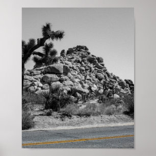 Joshua Tree Rocks with Road - California Photo Poster