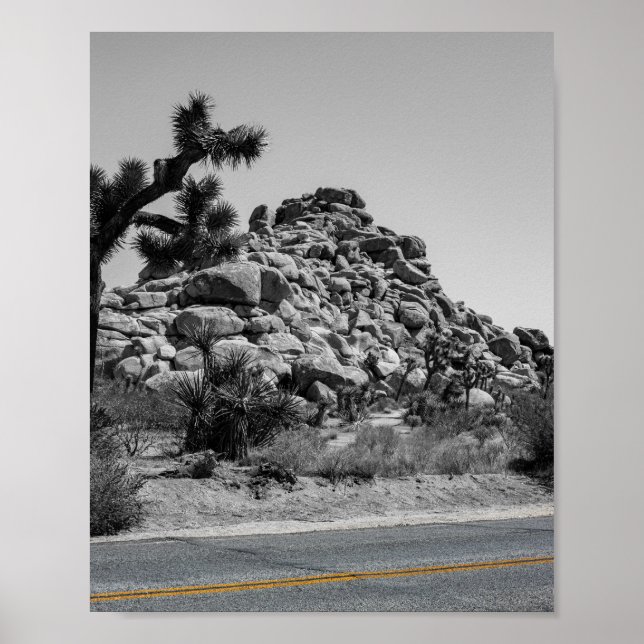 Joshua Tree Rocks with Road - California Photo Poster (Front)