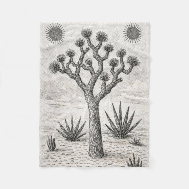 joshua tree sketch | desert sketch art fleece blanket (Front)