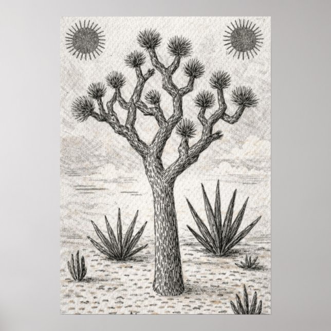 joshua tree sketch | desert sketch art poster (Front)