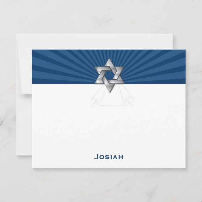 Josiah Silver Jewish Star Bar Mitzvah Thank You Note Card (Front)