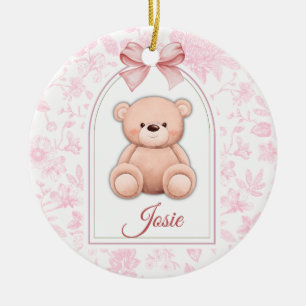 Josie   Custom Pink Teddy Bear Nursery Design  Ceramic Tree Decoration