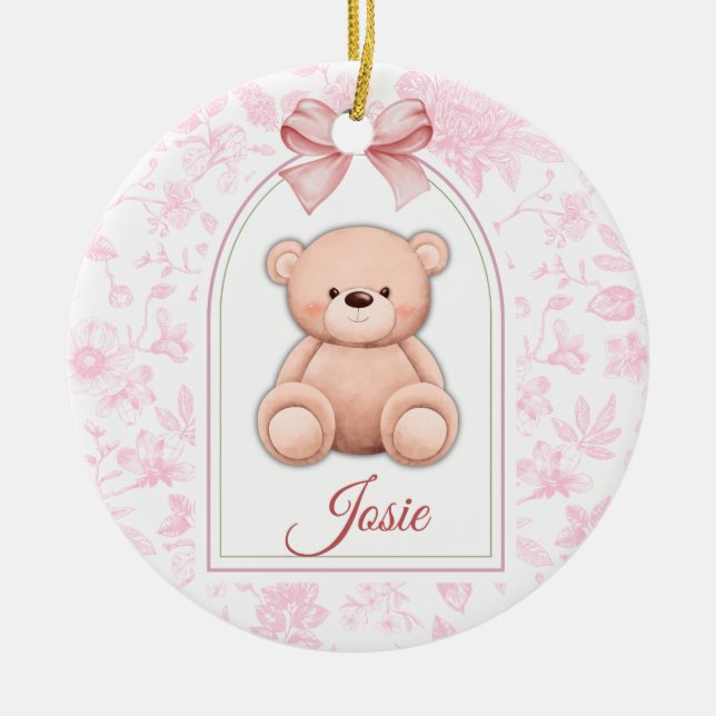 Josie | Custom Pink Teddy Bear Nursery Design  Ceramic Tree Decoration (Front)