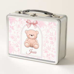 Josie   Custom Pink Teddy Bear Nursery Design  Metal Lunch Box