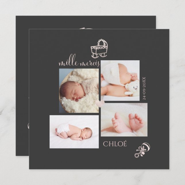 Jouets Rose Pâle Remerciement Naissance Fille card (Front/Back)