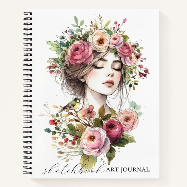 Journal Art Sketchbook Women with Roses-Wreath V02 (Front)