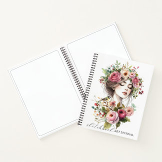 Journal Art Sketchbook Women with Roses-Wreath V02