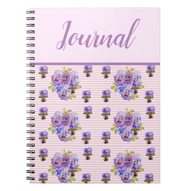 Journal Book Pansy Shabby Purple Vintage Floral (Front)