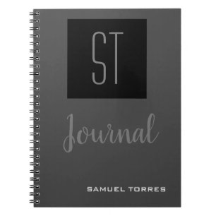 Journal Monogrammed Personalised Grey Black Modern