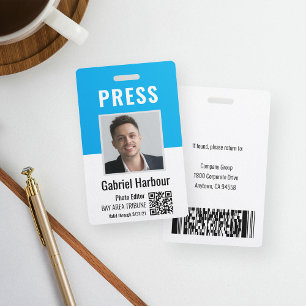 Journalist or Reporter Photo QR Code Press Pass ID Badge