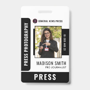 Journalist Press Pass Photo ID Badge