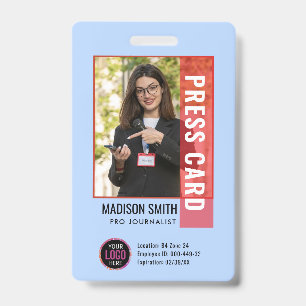 Journalist Press Pass  Photo ID  Badge