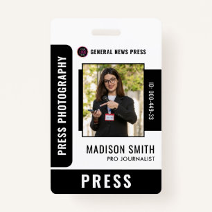 Journalist Press Pass  Photo ID  Badge ID Badge