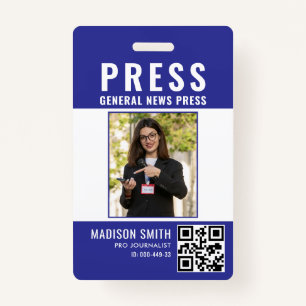 Journalist Press Pass  Photo ID  Badge ID Badge