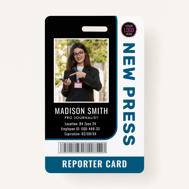 Journalist Press Pass  Photo ID  ID Badge (Front)