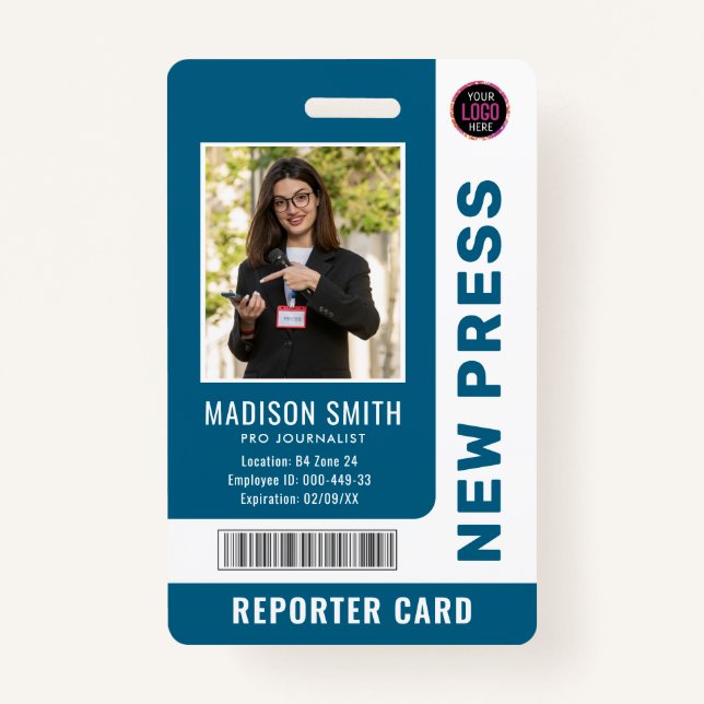 Journalist Press Pass  Photo ID  ID Badge (Front)