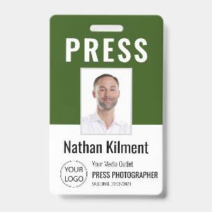 Journalist Press Pass Photo Name Logo ID Green Badge