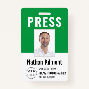Journalist Press Pass Photo Name Logo ID Green ID Badge