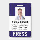 Journalist Press Pass Photo Name Logo ID Navy Blue