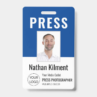 Journalist Press Pass Photo Name Logo ID Navy Blue Badge