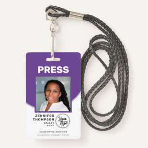Journalist Press Pass Purple and White Photo ID ID Badge