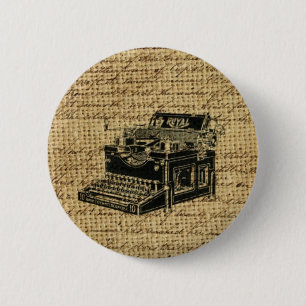 journalist scripts burlap antique typewriter 6 cm round badge