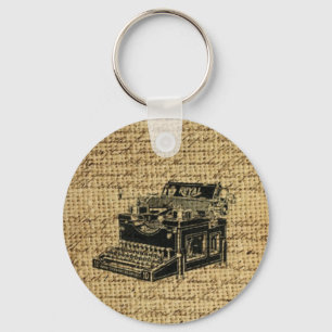 journalist scripts burlap antique typewriter key ring