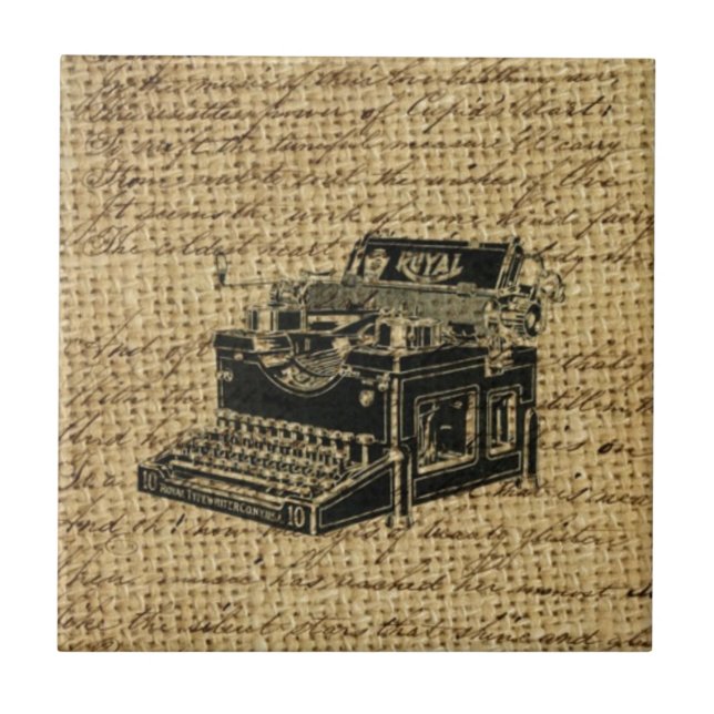 journalist scripts burlap antique typewriter tile (Front)