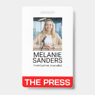 Journalist Smiling on Camera ID Badge