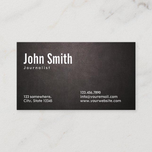 Journalist Stylish Dark Leather Business Card (Front)