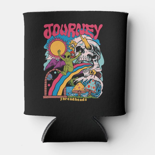 Journey, Aesthetic Skull, Vintage Mushroom Skull Can Cooler (Front)