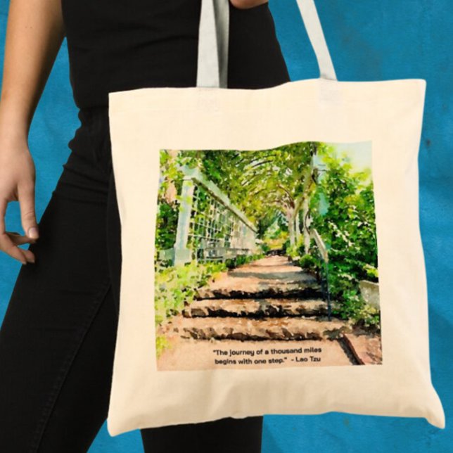 Journey of a thousand miles begins with one step tote bag (Creator Uploaded)