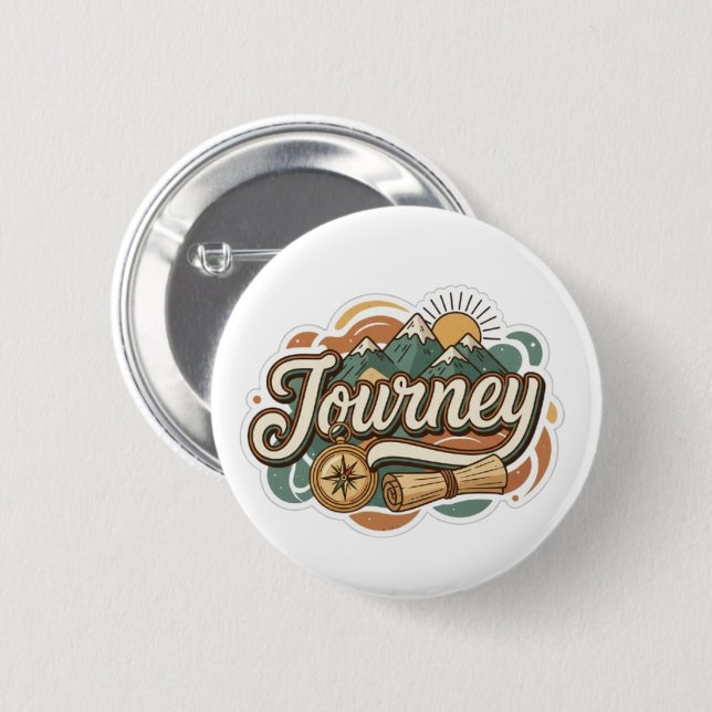 Journey to mountains & adventure typography  6 cm round badge (Front & Back)