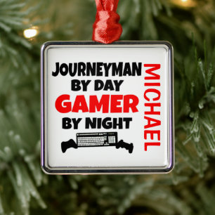 Journeyman Loves Playing Video Games Metal Tree Decoration