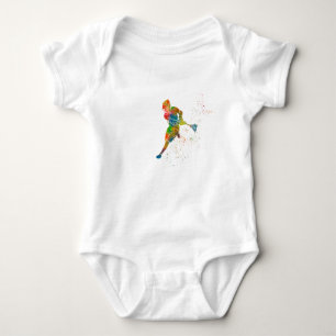 Joven practicando Lacrosse en acuarela Baby Bodysuit